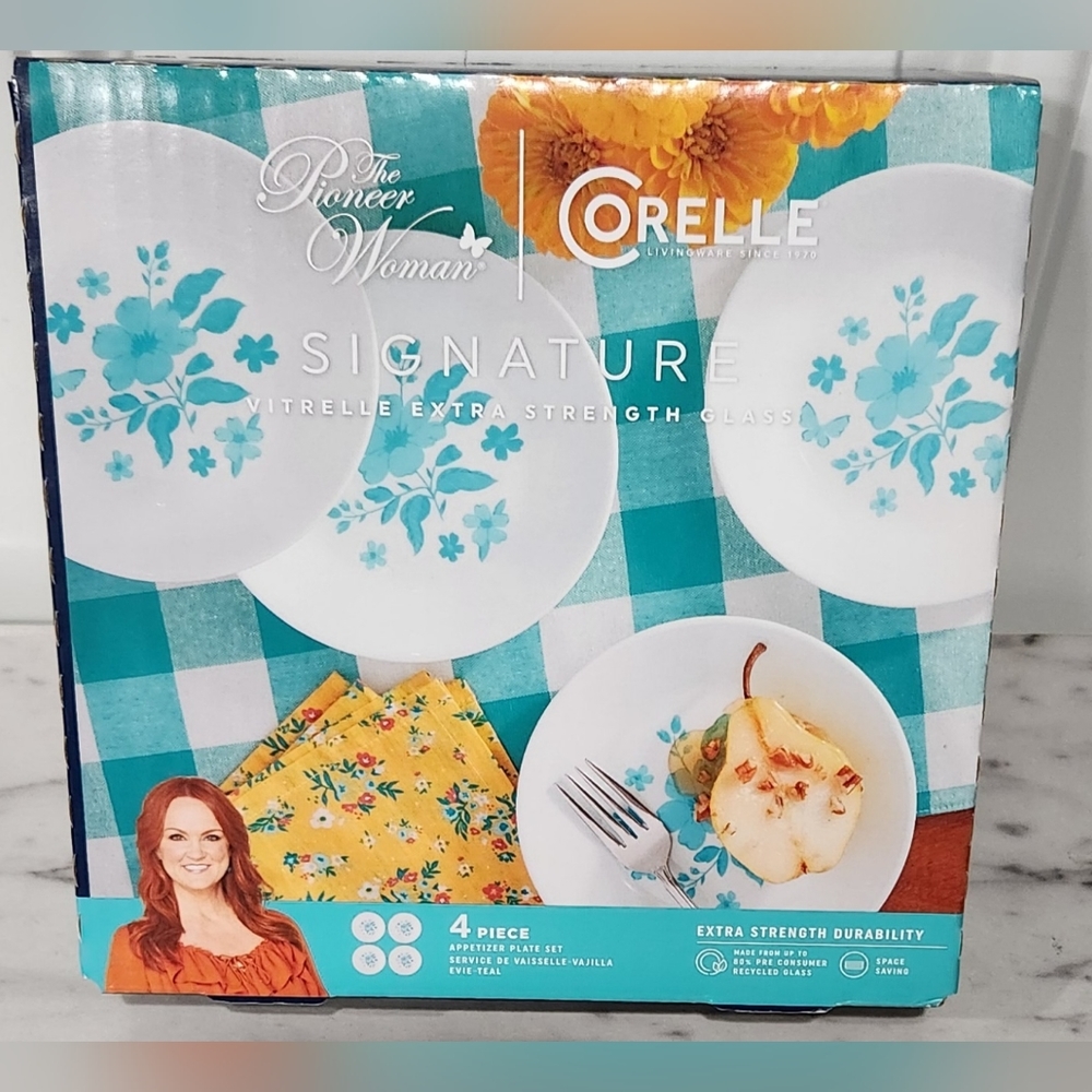 NWT The Pioneer Woman Corelle extra strength glass set of 4 appetizer pl…